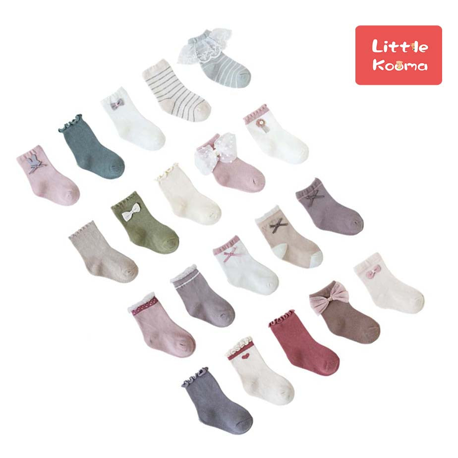 Baby Kid Girls Agaric Trim Cuffs Lace Socks 5 Pairs Pack - Little Kooma