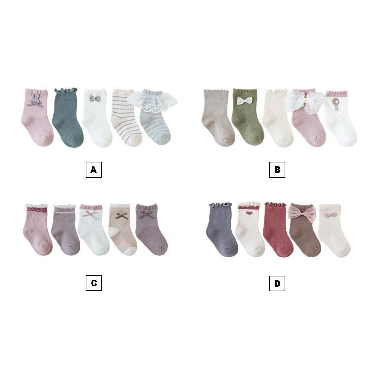 Baby Kid Girls Agaric Trim Cuffs Lace Socks 5 Pairs Pack - Little Kooma