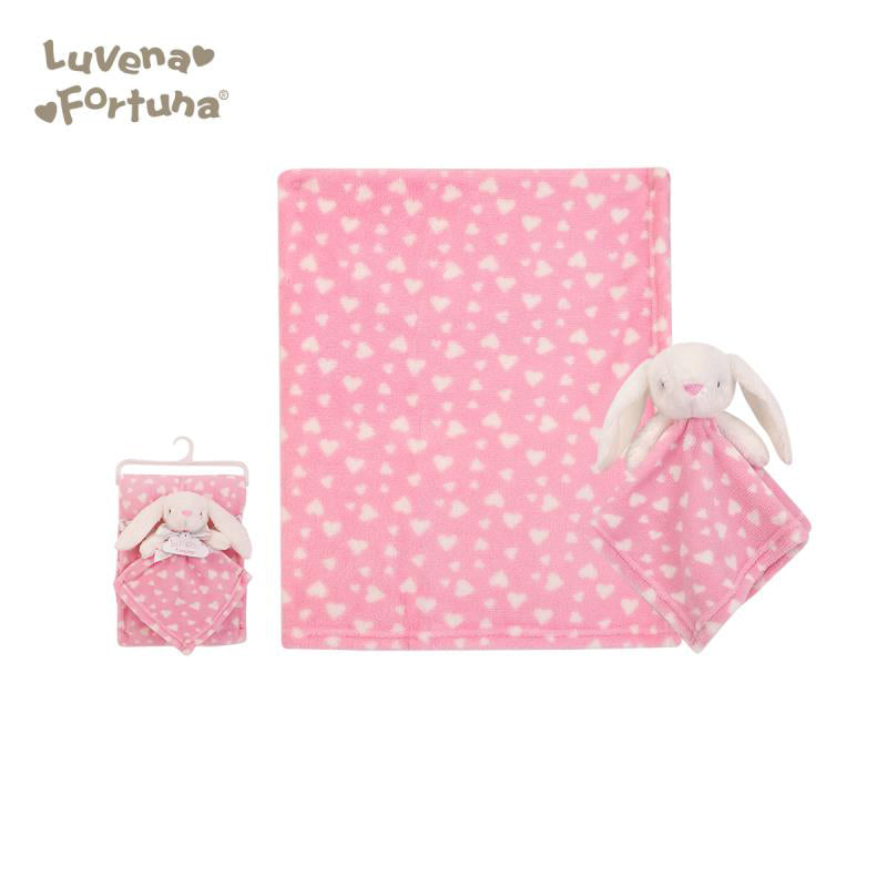 Personalised Luvena Fortuna Plush Blanket n Security Blanket Set Pink Bunny S19630 - Little Kooma