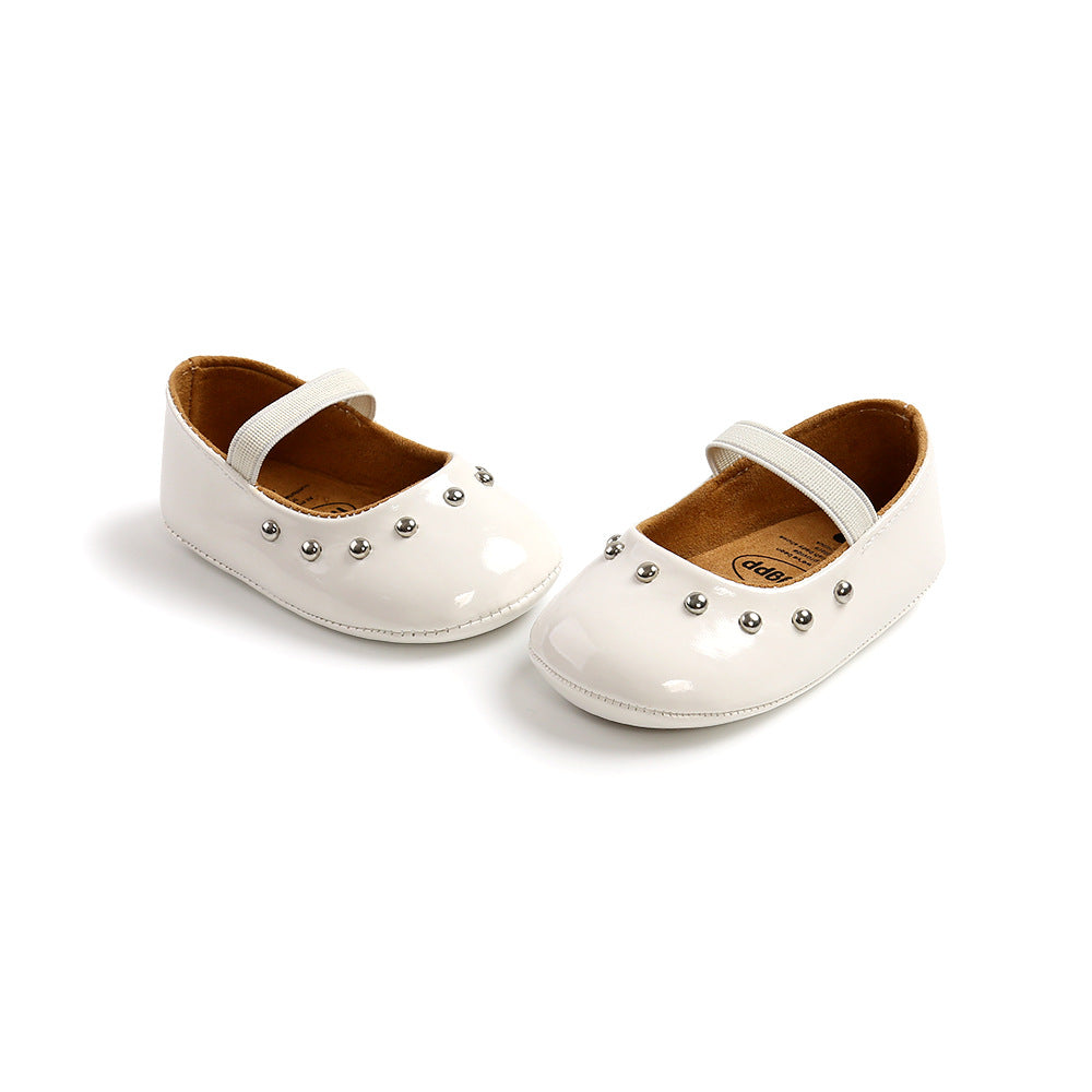 Baby Girl Patent PU Leather Magic Tape Rivets Shoes Anti-slip Flats - Little Kooma