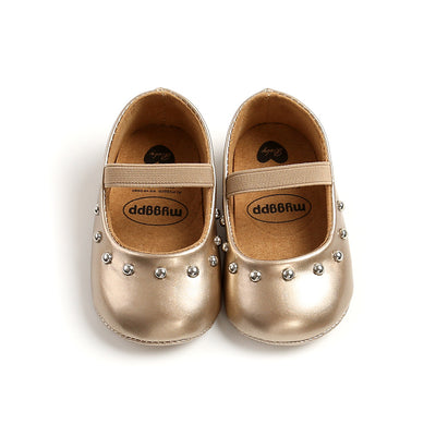 Baby Girl Patent PU Leather Magic Tape Rivets Shoes Anti-slip Flats - Little Kooma