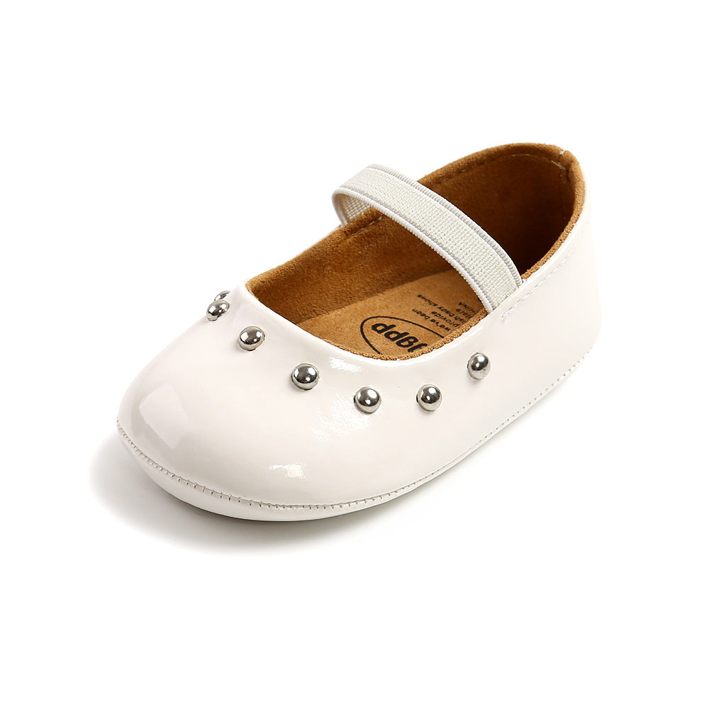 Baby Girl Patent PU Leather Magic Tape Rivets Shoes Anti-slip Flats - Little Kooma