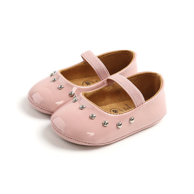 Baby Girl Patent PU Leather Magic Tape Rivets Shoes Anti-slip Flats - Little Kooma