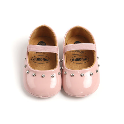 Baby Girl Patent PU Leather Magic Tape Rivets Shoes Anti-slip Flats - Little Kooma