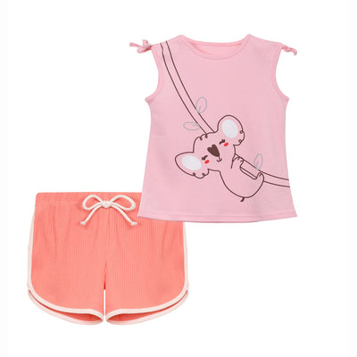 Baby Girl Knot Shoulder Pink Printed Koala Top n Shorts Set - Little Kooma