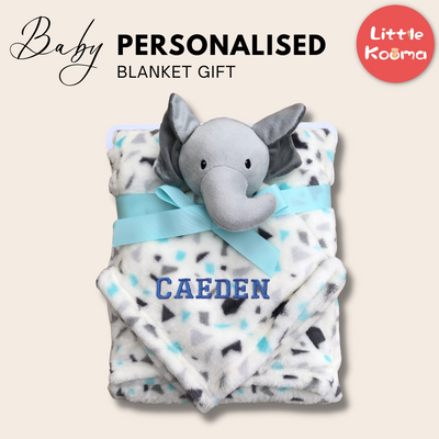 Personalised Customized Luvable Friends Plush Blanket With Sherpa Backing Terrazzo Elephant 40408 - Little Kooma