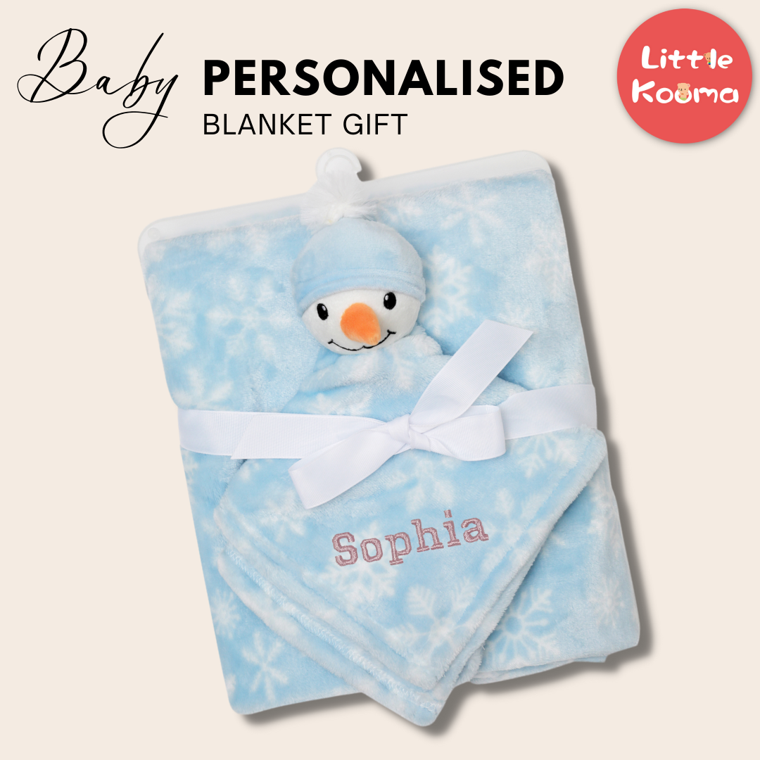 Personalised Customized Hudson Baby Plush Blanket With Snow Man 56527 - Little Kooma