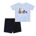 Baby Boy Bulldozer Blue Top n Dark Blue Shorts Set - Little Kooma