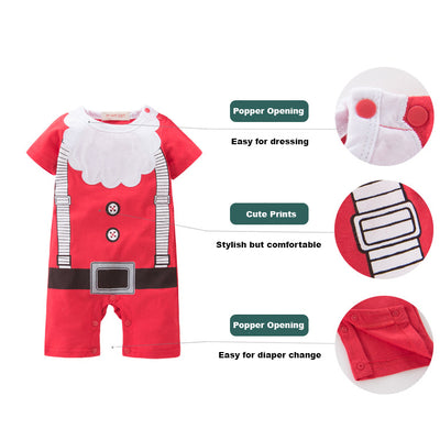 Baby Boy Christmas Outfit Santa Claus Romper w Embroidered Beard n Hat Two Piece Set - 1125 - Little Kooma