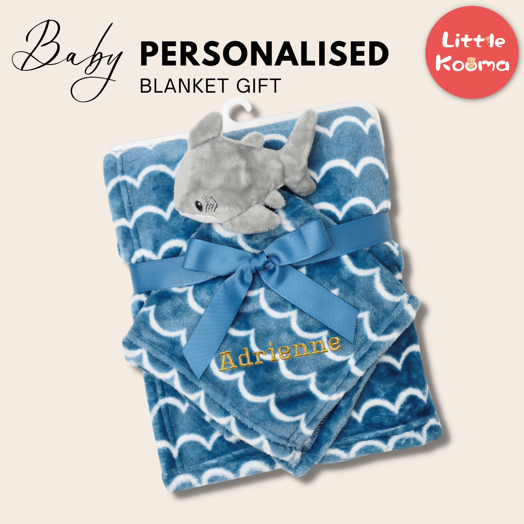 Personalised Customized Hudson Baby Plush Blanket With Baby Shark 17432 - Little Kooma