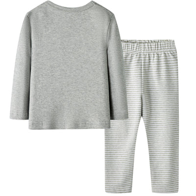Baby Kids Pajamas White Lion Grey Top n Stripe Pants Set - Little Kooma