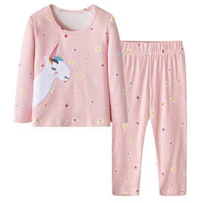 Baby Kids Pajamas Unicorn Pink w Stars Top w Pants Set - Little Kooma