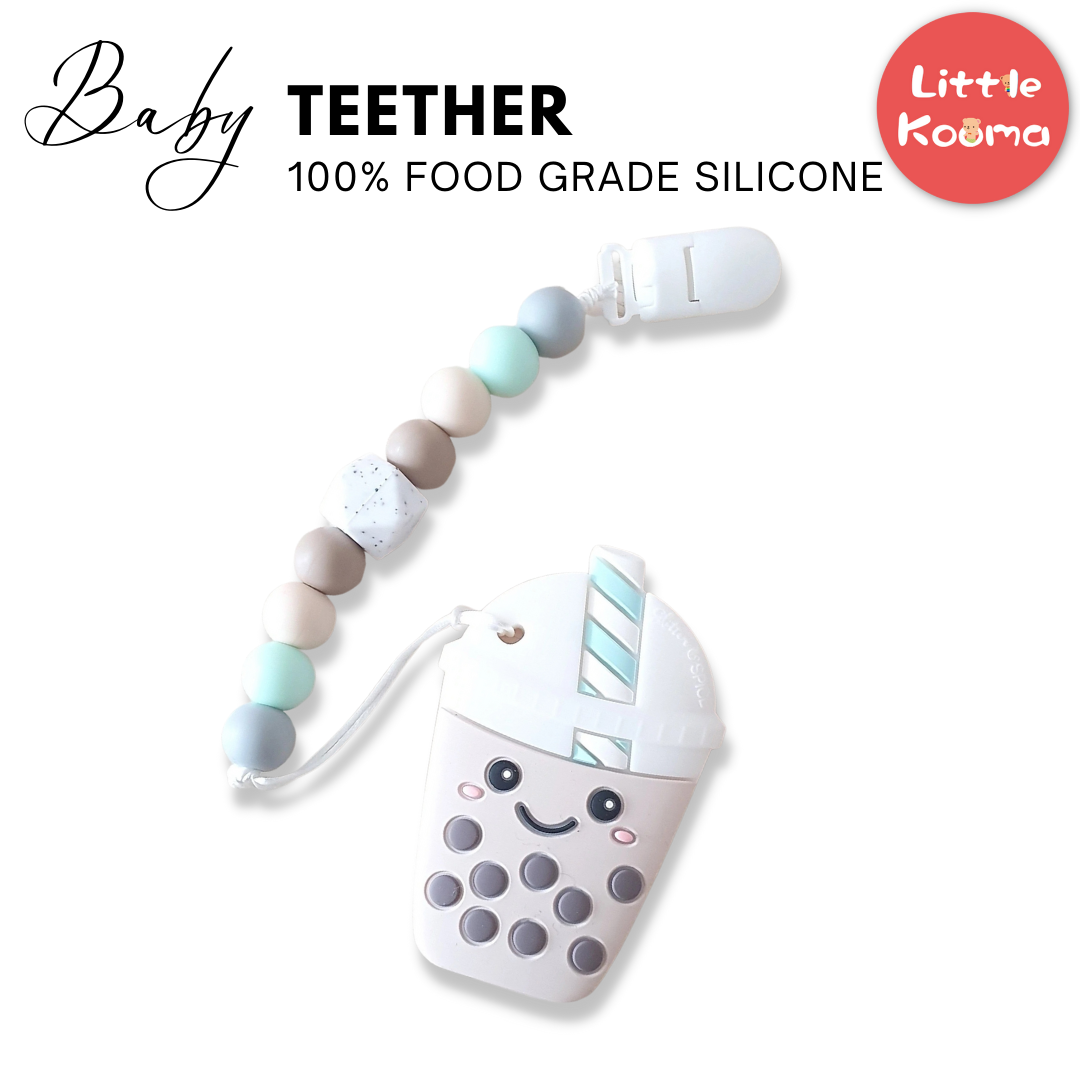Baby Teether Set Smiling Bubble Tea Silicone Teether Set By Glitter & Spice - Little Kooma