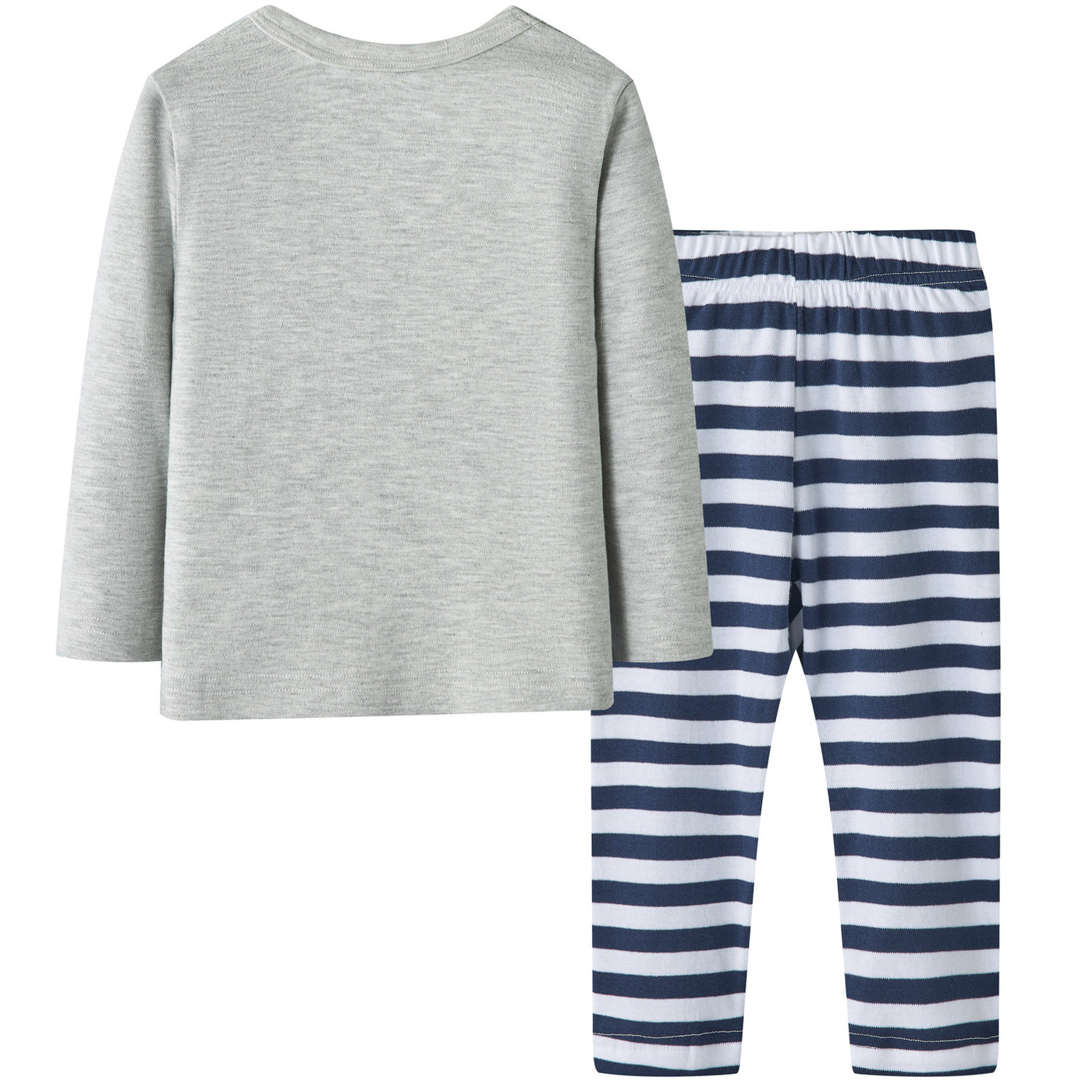 Baby Kids Pajamas Crane Grey Top n Stripe Pants Set - Little Kooma
