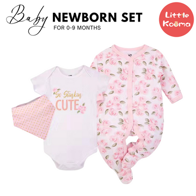 Hudson Baby Bodysuit Sleepsuit Bib 3 Piece Layette Set 00994CH Stinkin Cute - Little Kooma