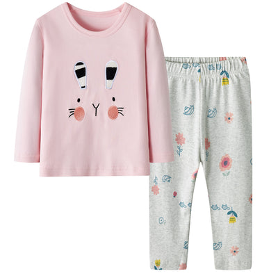 Baby Kids Pajamas Bunny Pink Top w Grey Pants Set - Little Kooma