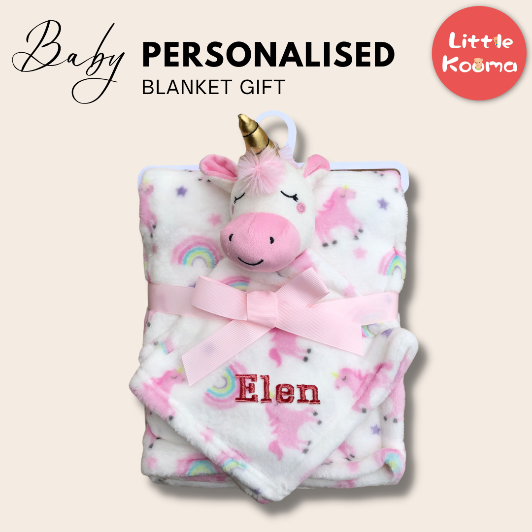 Personalised Customized Luvable Friends Plush Blanket With Sherpa Backing Rainbow Unicorn 40405 - Little Kooma