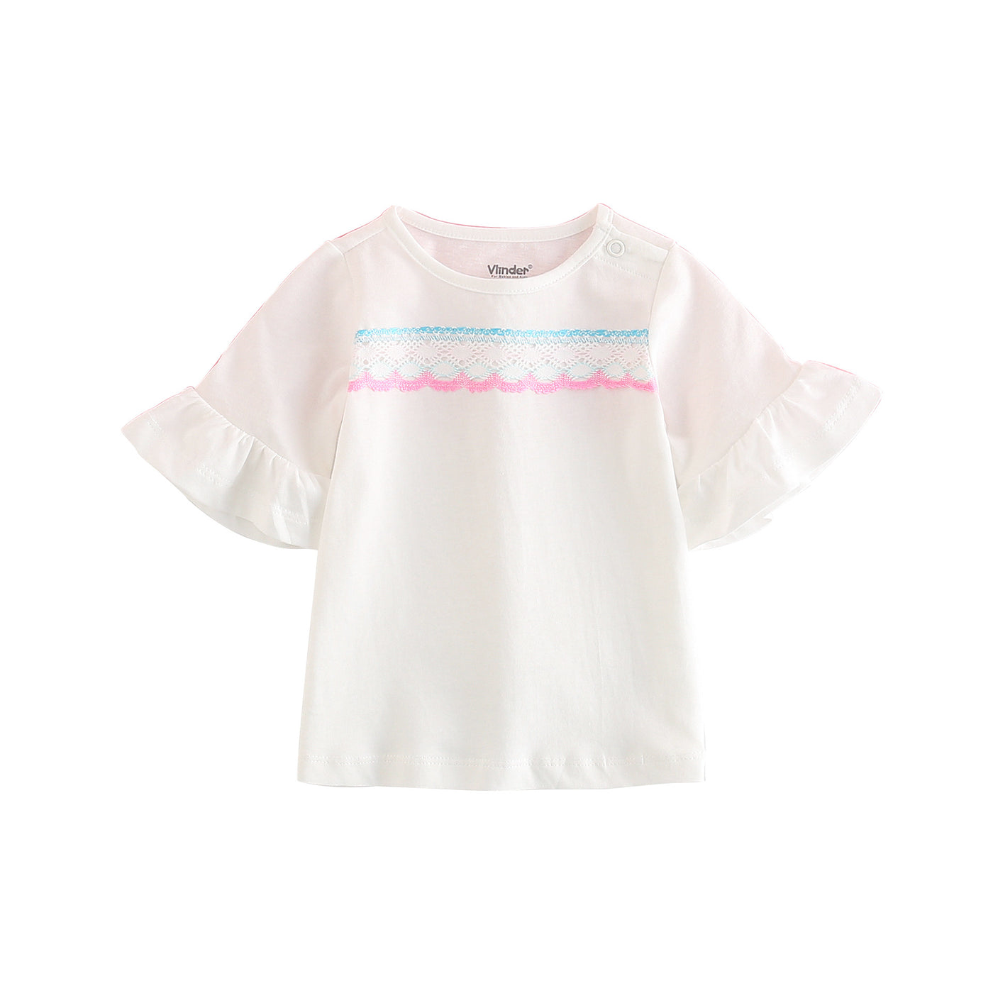 Baby Girl Ruffled Sleeves Pink  Top w Red n White Lace - Little Kooma