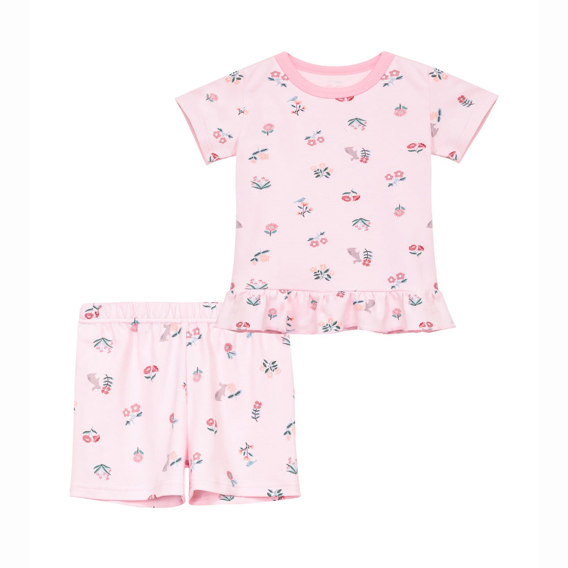 Baby Girl Ruffled Trim Floral Printed Top n Shorts Set - Little Kooma