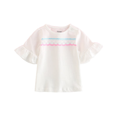 Baby Girl Ruffled Sleeves Blue Top w White Lace n Tassels - Little Kooma