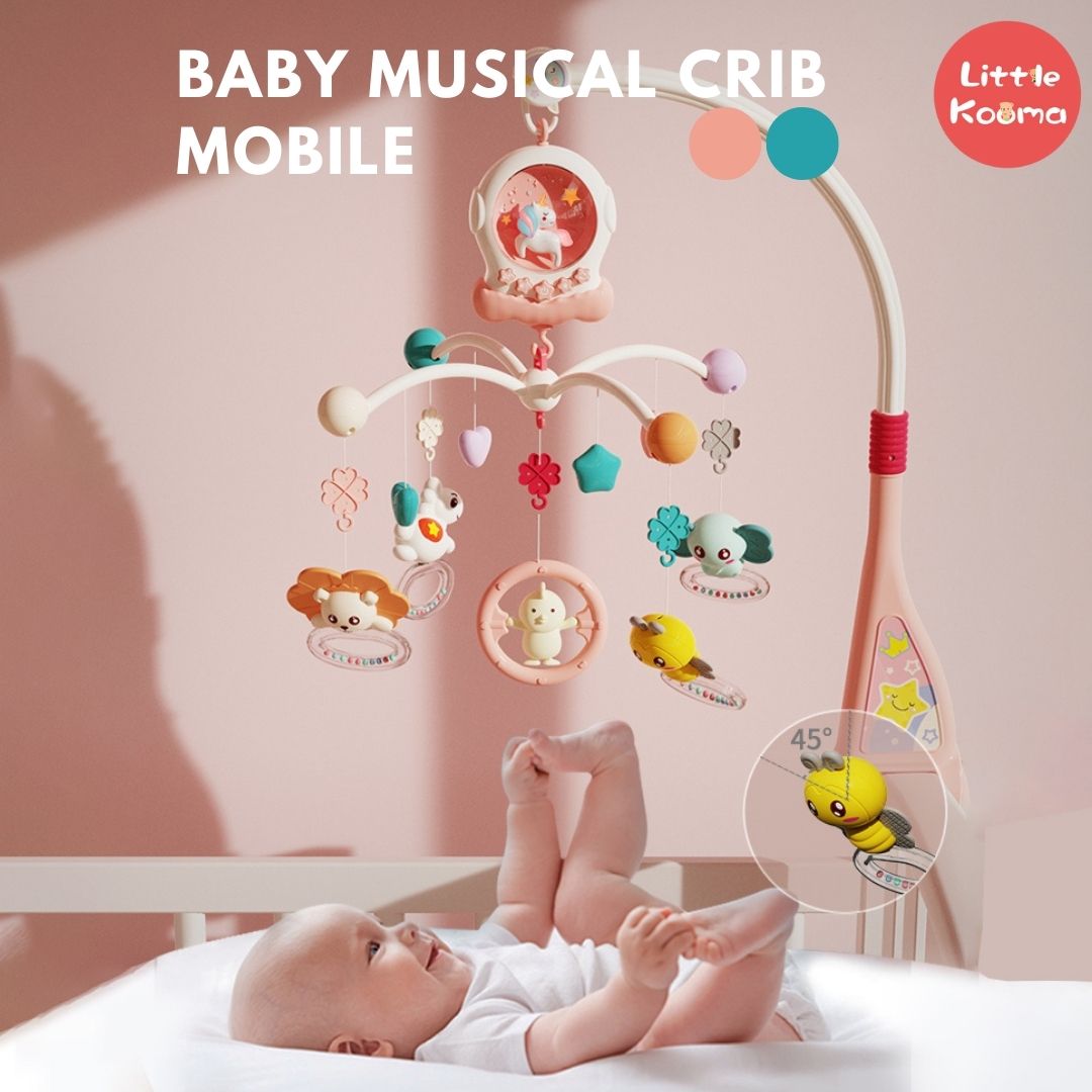 Baby Musical Crib Mobile with Night Lights and Rotation, Rattles, Comfort Toys for Newborn Infant Boys Girls Toddles - Little Kooma