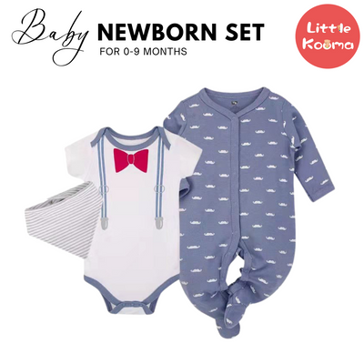 Hudson Baby Bodysuit Sleepsuit Bib 3 Piece Layette Set 01000CH Gentleman - Little Kooma