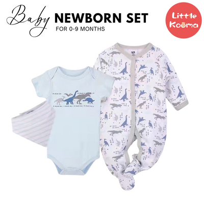 Hudson Baby Bodysuit Sleepsuit Bib 3 Piece Layette Set 01006CH Dino - Little Kooma