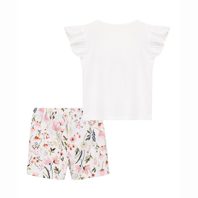 Baby Girl Ruffled Pink White Printed Top n Floral Shorts Set Girls Power - Little Kooma