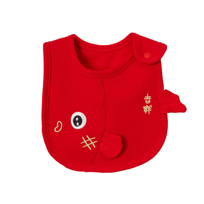Chinese New Year Red Waterproof Bibs Dancing Lion Little Fish Designs Limited Edition For CNY Bibs - Little Kooma