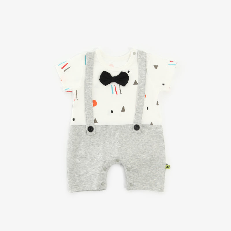 Baby Boy Fake Two Piece Romper w Suspenders n Bow - 1009 - Little Kooma