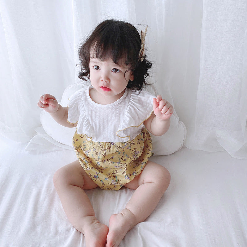 [ZBG10] Baby Girl Splicing Floral Bodysuit Ruffled Sleeves Little Flowers - Little Kooma
