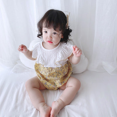 [ZBG10] Baby Girl Splicing Floral Bodysuit Ruffled Sleeves Little Flowers - Little Kooma
