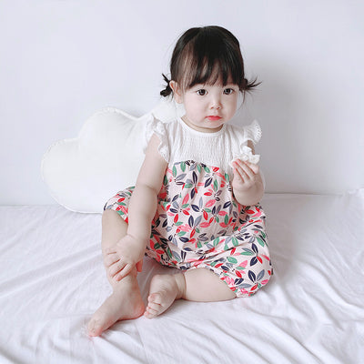 [ZBG12] Baby Girl Floral Splicing Romper Lace Ruffled Sleeves - Little Kooma
