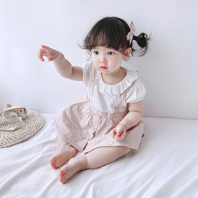 [ZBG08] Baby Girl Fake Two Piece Collar Suspender Bodysuit Dress - Little Kooma