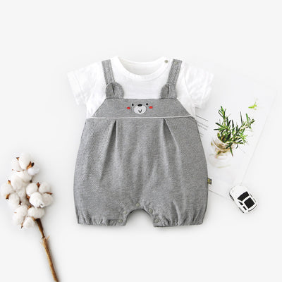 Baby Bear Fake Two Piece Romper w Suspenders - Little Kooma
