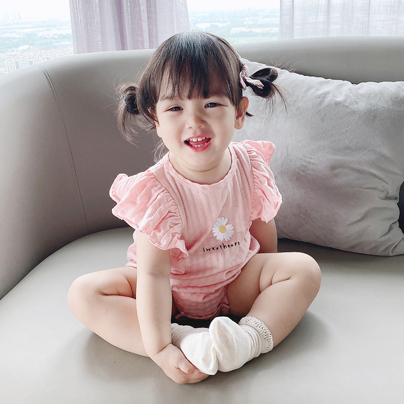 [ZBG07] Baby Girl Ruffled Sleeve Bodysuit w White Flower - Little Kooma