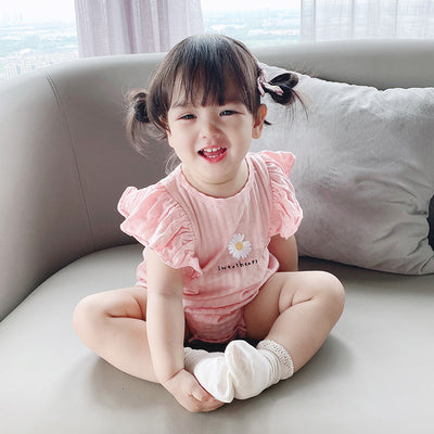 [ZBG07] Baby Girl Ruffled Sleeve Bodysuit w White Flower - Little Kooma