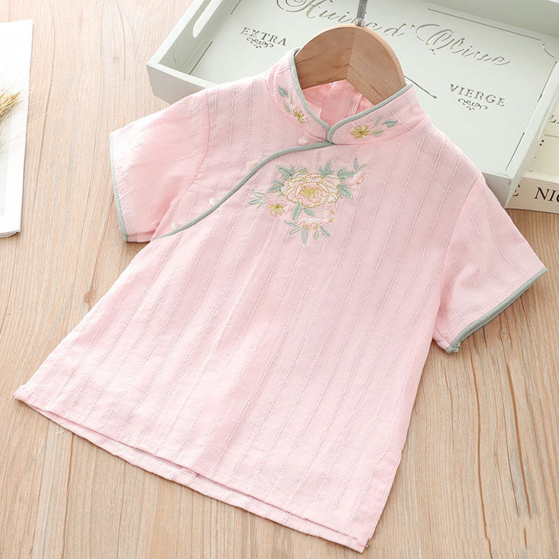 [KG16] Kids Girls Cheongsam 2 Piece Set Top n Voile Shorts CNY Chinese New Year Outfit - Little Kooma
