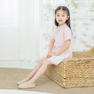 [KG16] Kids Girls Cheongsam 2 Piece Set Top n Voile Shorts CNY Chinese New Year Outfit - Little Kooma