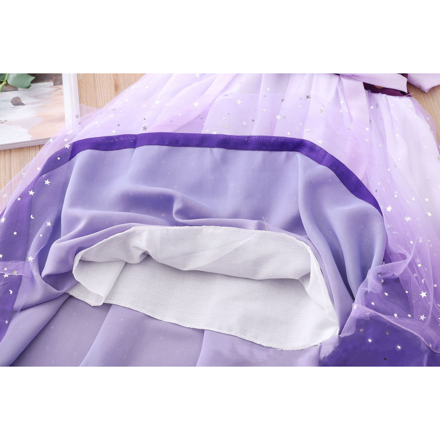 [KG12] Kids Girls Star All-over Voile Splicing Cheongsam Dress w Embroidered Bunnies CNY Chinese New Year Outfit - Little Kooma