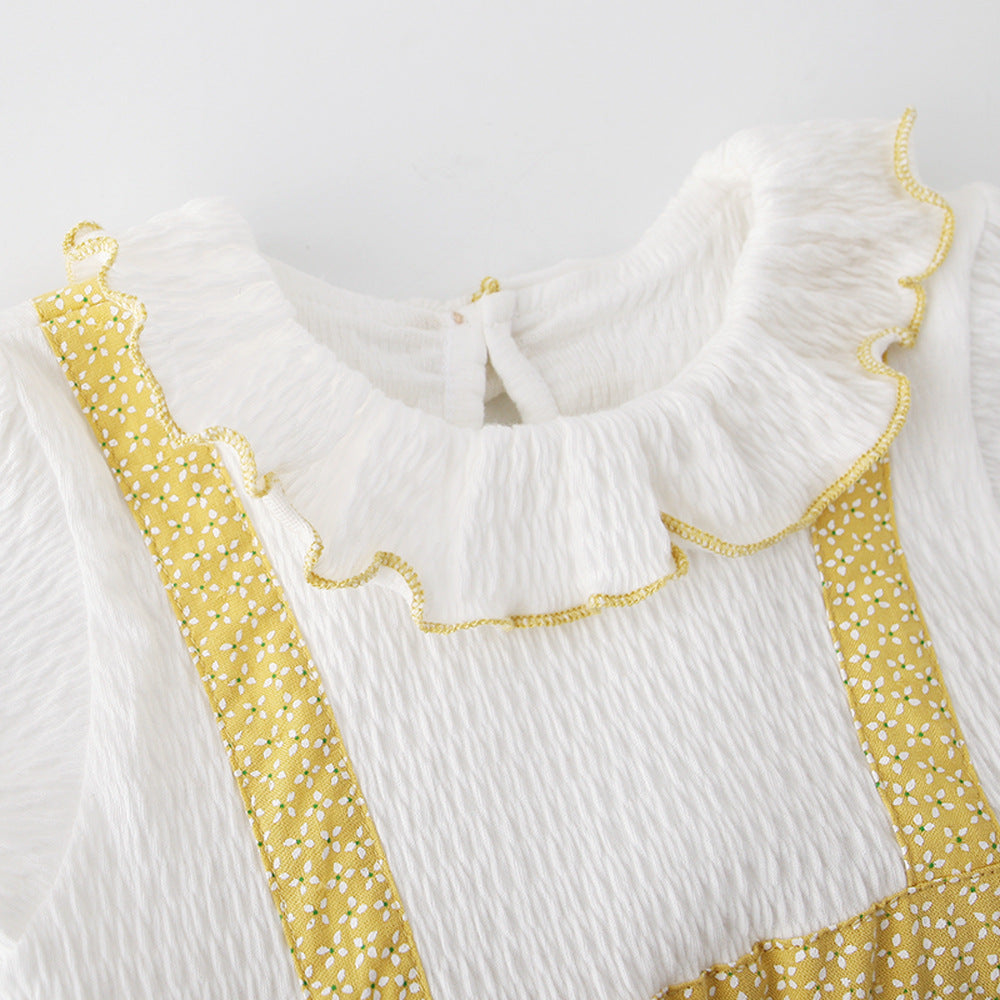 [ZBG08] Baby Girl Fake Two Piece Collar Suspender Bodysuit Dress - Little Kooma