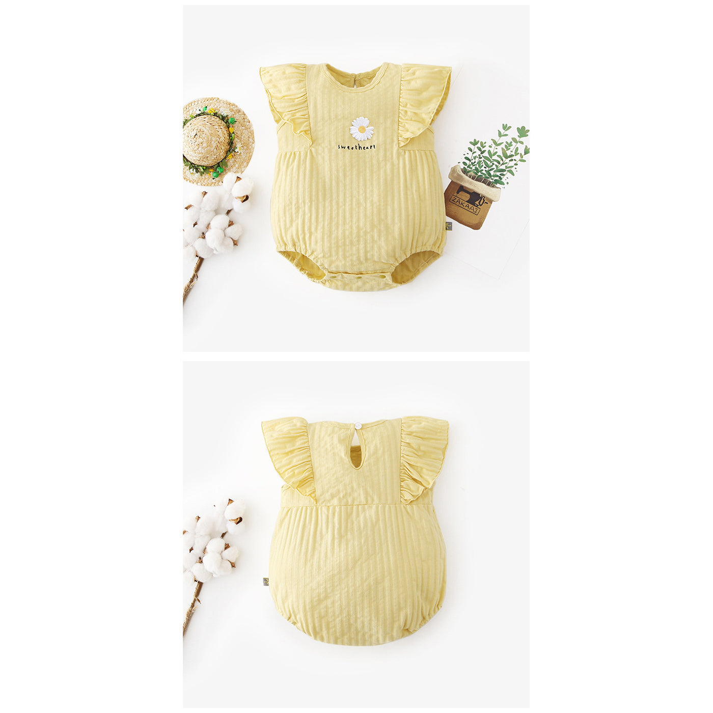[ZBG07] Baby Girl Ruffled Sleeve Bodysuit w White Flower - Little Kooma
