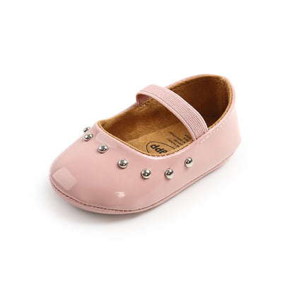 Baby Girl Patent PU Leather Magic Tape Rivets Shoes Anti-slip Flats - Little Kooma