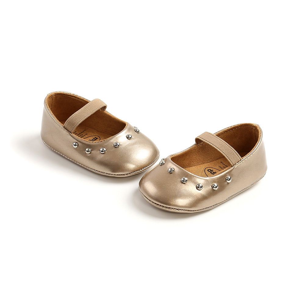 Baby Girl Patent PU Leather Magic Tape Rivets Shoes Anti-slip Flats - Little Kooma