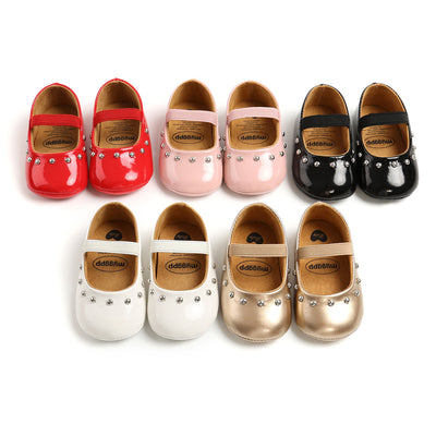 Baby Girl Patent PU Leather Magic Tape Rivets Shoes Anti-slip Flats - Little Kooma