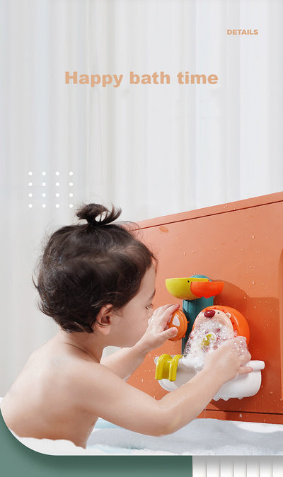 Baby Toddler Kids Wall Bathtub Mounted Bird n Lion Bubble Bath Toy Set w Suction Cups - Little Kooma