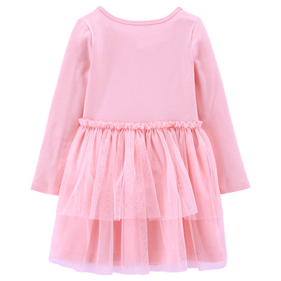 Kids Baby Girl's Splicing Pink Long Sleeve Voile Dress Sequin Unicorn - 1021 - Little Kooma