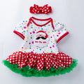 Baby Girl Christmas Outfit Santa Claus Colorful Dots Bodysuit Dress n Headwrap 2 Piece Set - 1124 - Little Kooma