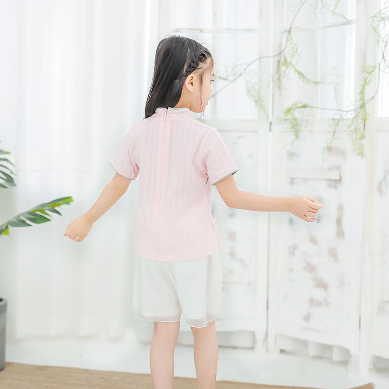 [KG16] Kids Girls Cheongsam 2 Piece Set Top n Voile Shorts CNY Chinese New Year Outfit - Little Kooma