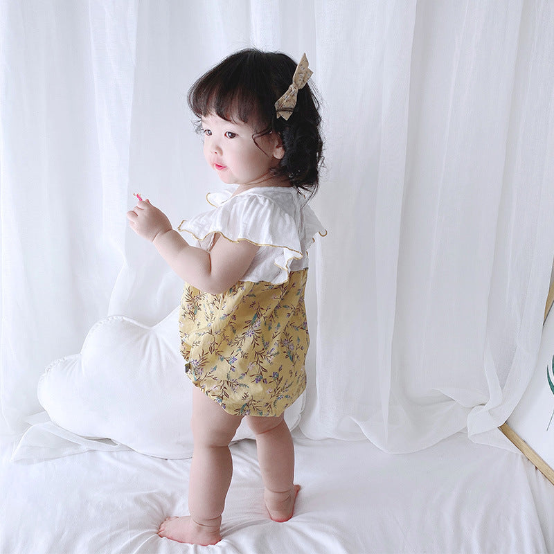 [ZBG10] Baby Girl Splicing Floral Bodysuit Ruffled Sleeves Little Flowers - Little Kooma